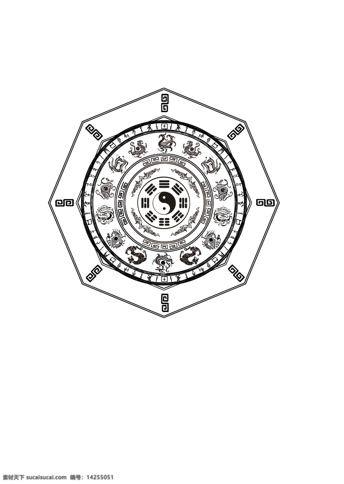 八卦盘 神兽 文化艺术 宗教信仰 设计图库