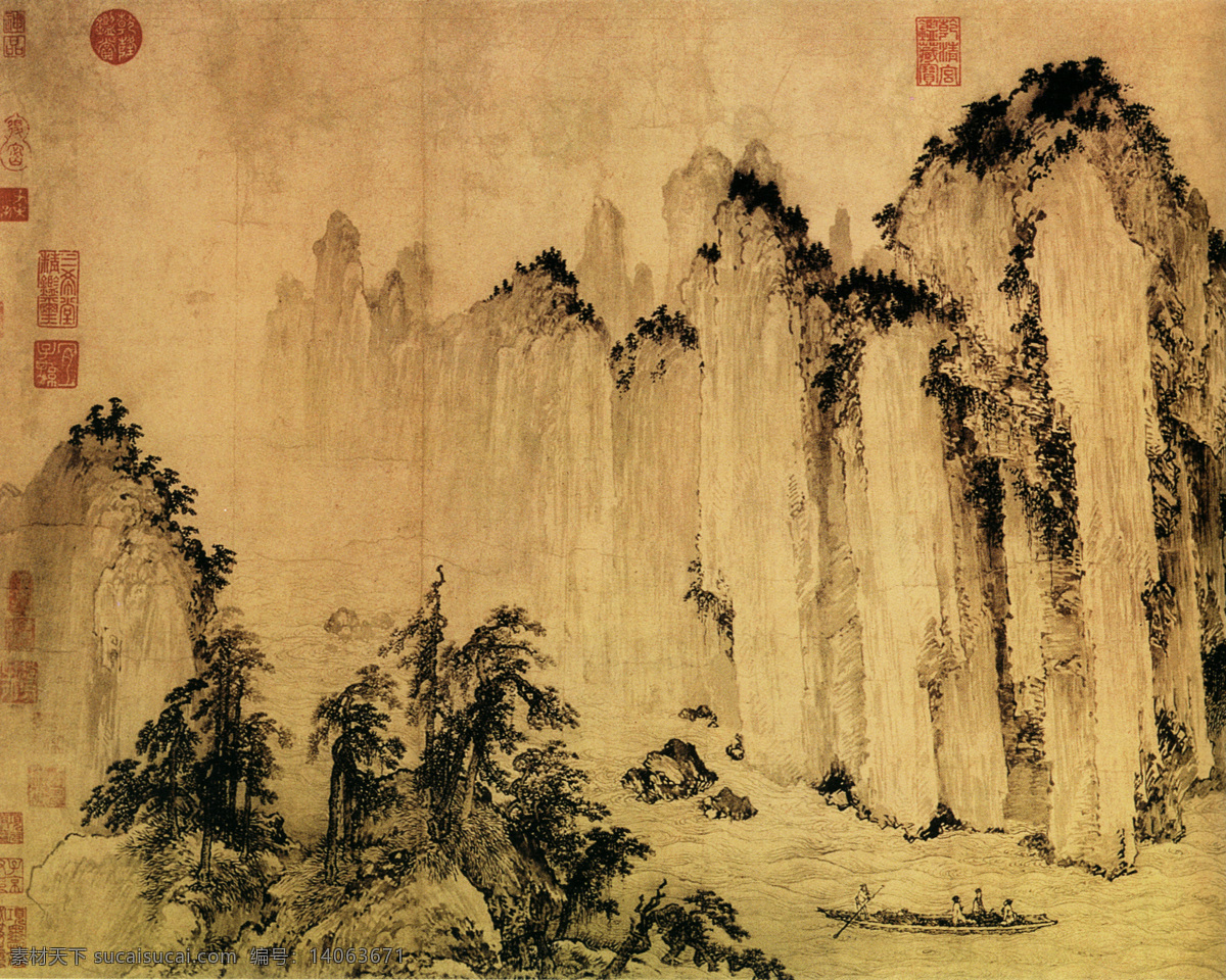 山水 名画 书画 赤壁 图 三 部分 古画 山水画 书画真迹 中国水墨画 赤壁图 文化艺术