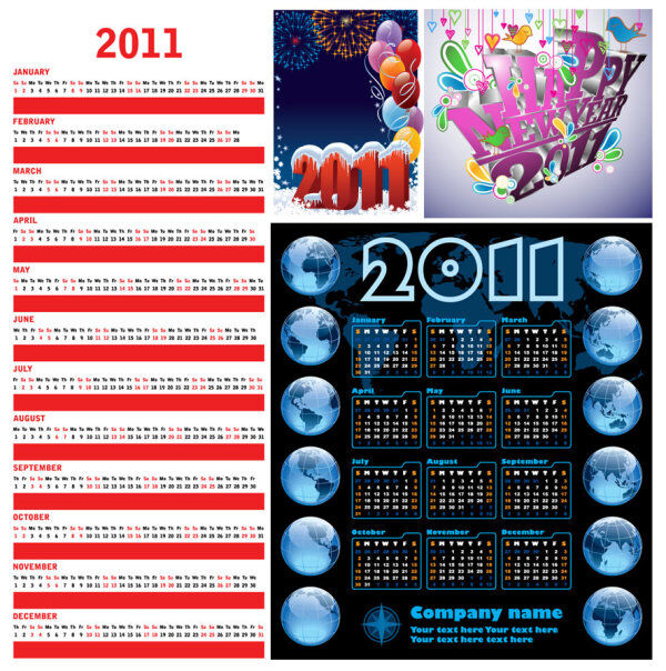 2011 年 日历 模板 矢量 2011年 挂历 立体字 气球 烟花 白色
