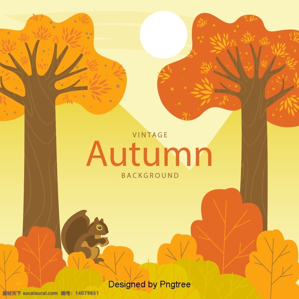 美丽 多彩 的卡 通 可爱 手绘 秋 树 江 背景 卡通 秋天 太阳 松鼠 山 叶 背