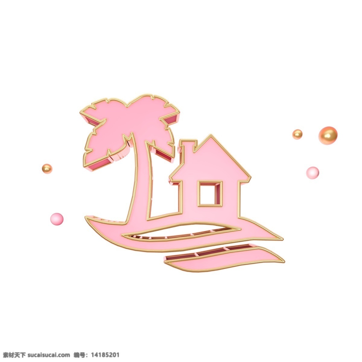 c4d 粉色 小屋 椰子树