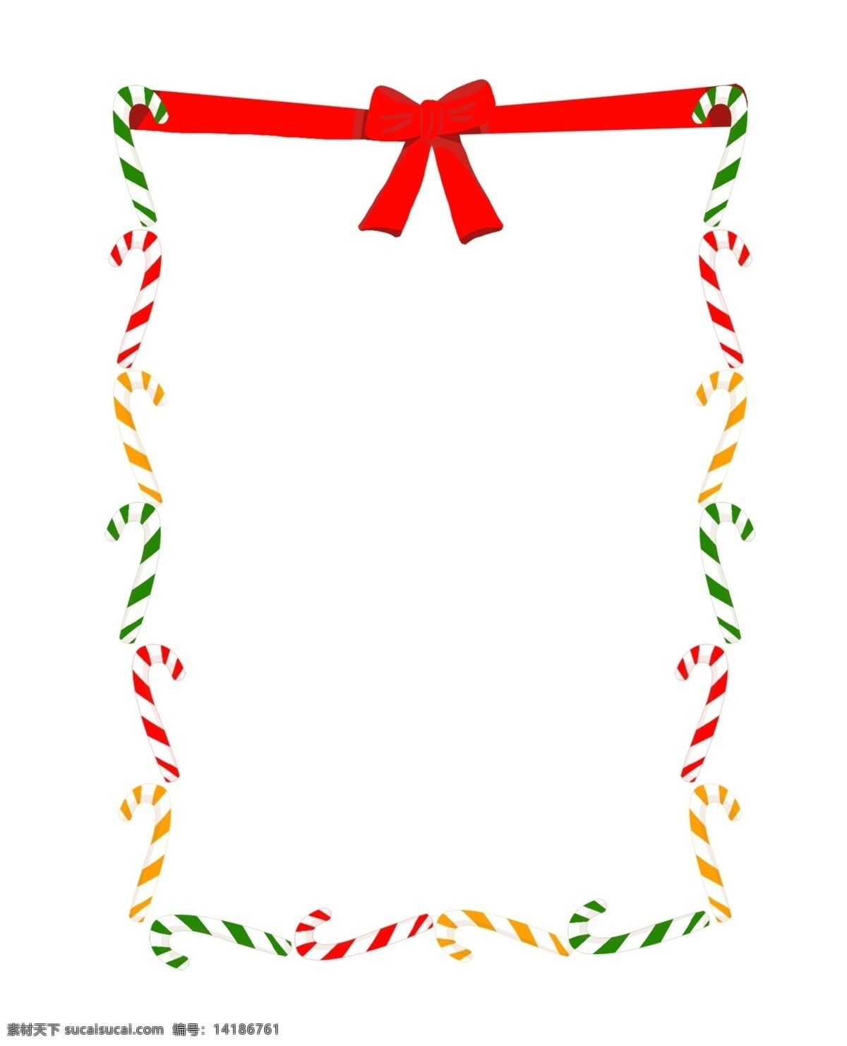 手绘 圣诞 拐杖 边框 圣诞拐杖 彩色拐杖 拐杖边框 边框插画 红色 红色蝴蝶结 手绘拐杖 蝴蝶姐插图