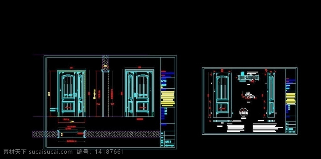 子母门设计图 子母门 门内外 俯视图 刨面图 节点 环境设计 家居设计 dwg