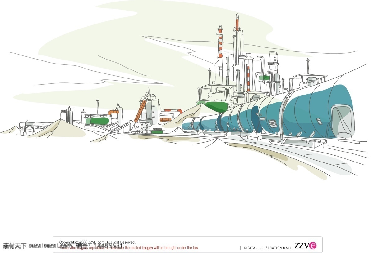 抽象 工业 城市 风景 火车 铁轨 石油 化工 矢量插画 动漫动画 风景漫画