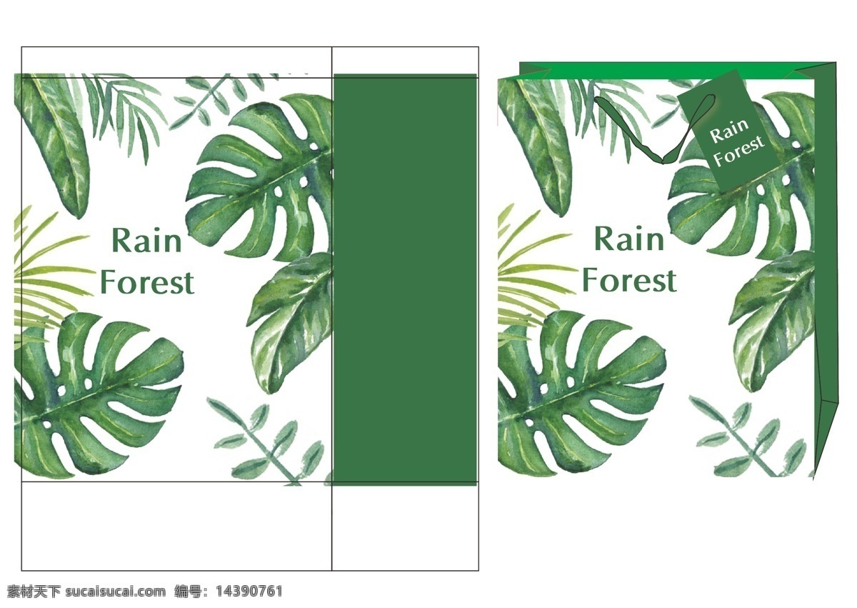 树叶纸袋 纸袋设计 绿色 背景 树叶 绿叶 餐巾纸 餐巾纸袋 包装 印刷绿色背景 包装设计