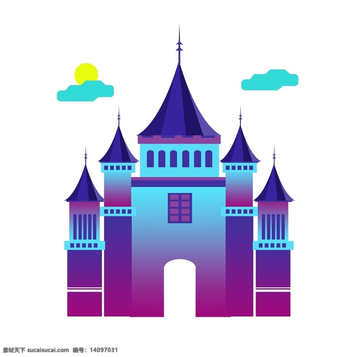 手绘 欧式 卡通 梦幻 城堡 建筑 糖果 渐 融 元素 欧式建筑 小场景 梦幻元素 卡通城堡 糖果色