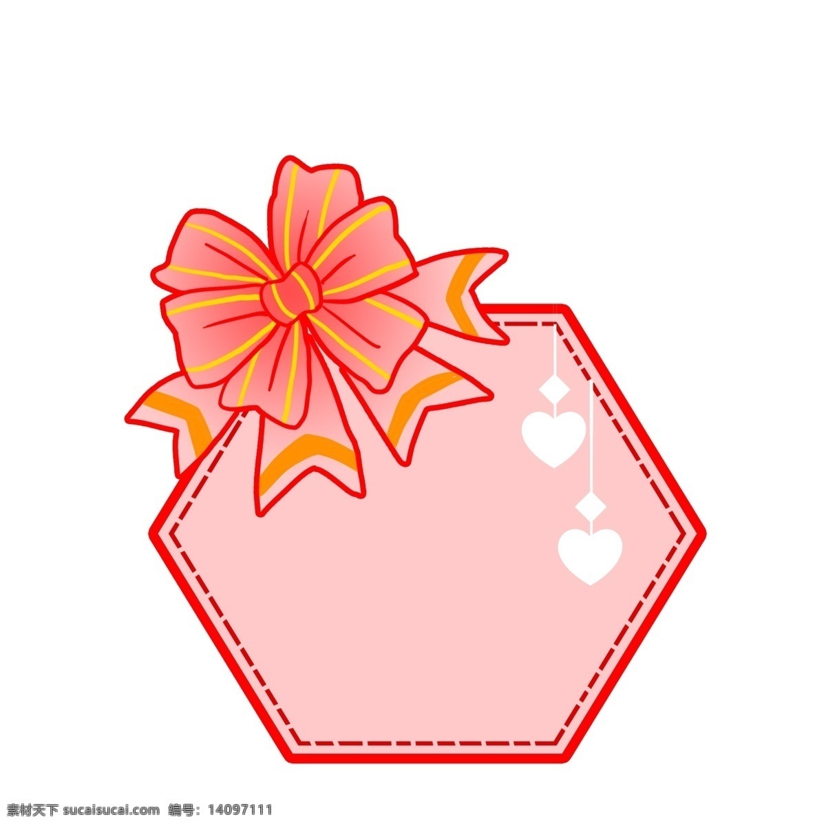 手绘 红色 六边形 卡片 丝带大花 花朵 新年卡片 卡片插图 手绘卡片